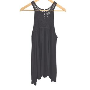GRACE KARMA Black‎ Crochet Halter Whimsigoth Flowy Top Boho Y2K Babydoll Sz XL